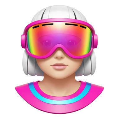 sporty neon pink shield visor sunglasses with chunky frame and integrated secure strap, professional athletic design, futuristic one-piece rainbow mirrored lens sticker