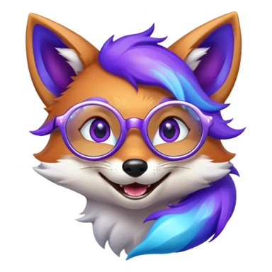 A magical fox with shimmering purple and blue fur, a glowing tail, a silver star on its forehead, and round glasses, laughing so hard that tears are streaming from its eyes. 🦊😂 sticker
