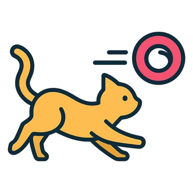 A cat chasing a ball that looks like the Enso speedrun logo sticker