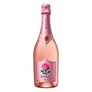 bottle of sparkling rosé with a rose logo on the label, tilted up and to the left, no glass sticker