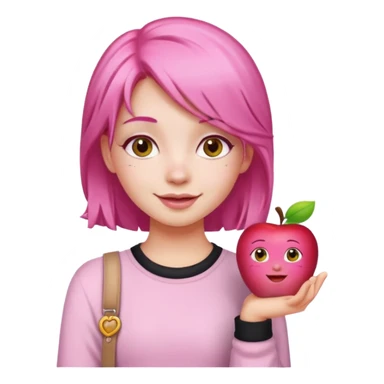 cute pink haired girl with cheerful pose and cute accessories. apple emoji style sticker