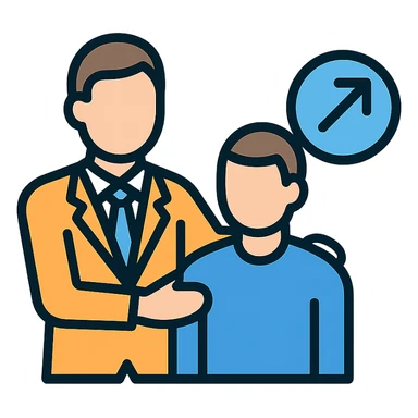 mentorship and retention icon, two people, one guiding the other, supportive gesture, modern, simple, professional, suitable for HR or business context, clean lines sticker