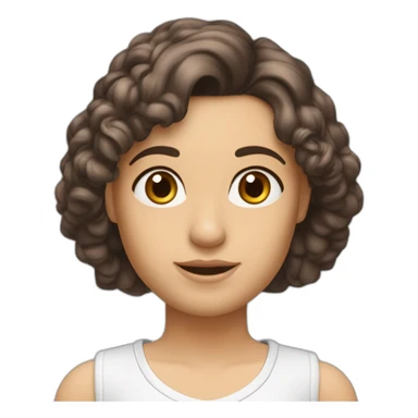 hiperrealista-caucasica-largo-ondulado-cabello-marron-ojos-marrones-sin tirantes-parte superior escotada-minifalda-blanca-apretada-zapatos-negros-grises-completos sticker