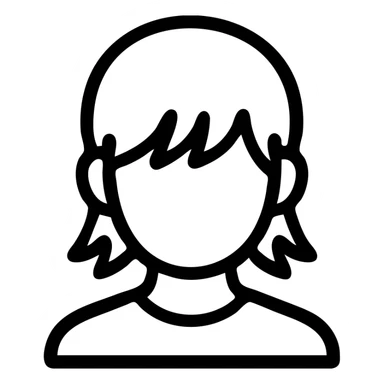 A boy with bangs covering his eyes, long hair sticking out at the back, and long side locks. He has brown eyes and dark brown hair, and is wearing a maroon t-shirt. sticker