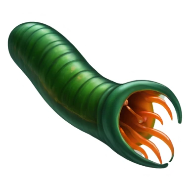 Eight-eyed Dark green and orange medicinal leech with oral suction and caudal suction sticker