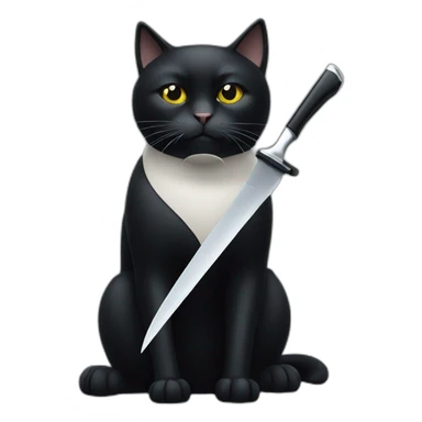 Black cat with a white knife in his mouth sticker