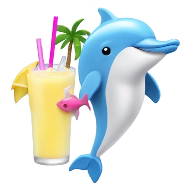 Pink dolphin drinking a pina colada sticker