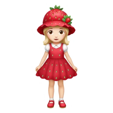 Strawberry shortcake human girl full body and legs with a strawberry hat on her hair and dress without a cake sticker