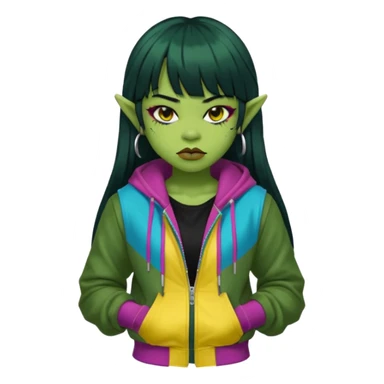  portrait-of-a-orc-k-pop-idol,-wearing-a-stylish-streetwear-outfit-with-layered-colorful-clothing,-long-hair-with-bangs,-makeup,- sticker