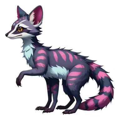 Feral Rare Fantasy dark vibrant Vernid-Sergal-Genet-Trico-species by LiLaiRa, random markings, tufted tail, tufted ears, full body sticker