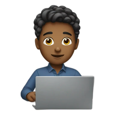 A boy in the office working on a laptop sticker