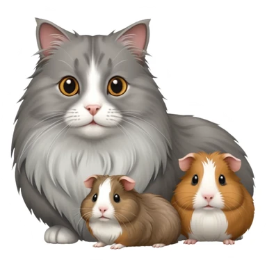 grey long haired cat with two guinea pigs sticker