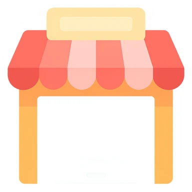 closed store facade with lowered curtain, colorful and friendly style sticker