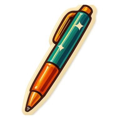 long ballpoint pen, retro stickers style, soft rounded shapes, expressive contours, vintage color palette, light paper texture, shadows and highlights, transparent background sticker