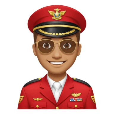 Smiling military man with sunglasses in red uniform sticker