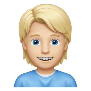 Blond boy with long hair in tail of low blue eyes and dental appliance sticker