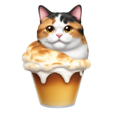 Realistic Fat calico cat with sundae sticker