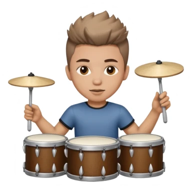  young, drummer male with brown wolfcut (long, 80s hairstyles) sticker
