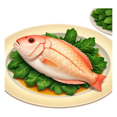 Cinematic fresh snapper fillet, pan-seared to golden perfection, soft and flaky texture, resting on a bed of sautéed greens, warm glowing background, refined and elegant. sticker