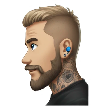 Man with Light brown hair, neck tattoos, arm tattoos, mustache and beard, blue eyes, silver nose piercing hoop, black anime graphic tee sticker