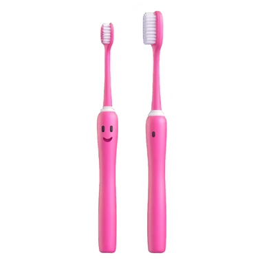 cute pink toothbrush with glossy finish, cheerful look, 3D emoji style, no background sticker