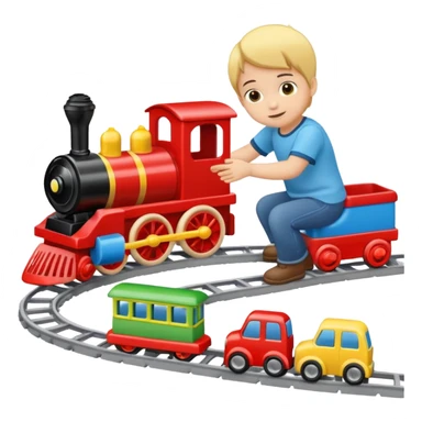 child playing with both toy cars and trains sticker