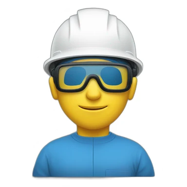 Chemical Operator, white helmet, safety glasses, Blue clothes sticker