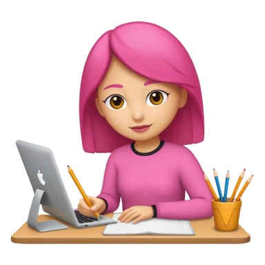 chica rosa pensando ideas con un escritorio sticker