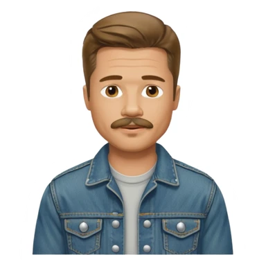 brad pitt with stache, wear jean jacket sticker