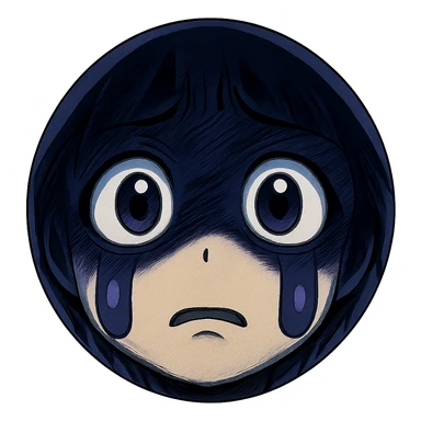Extend the dramatic dark blue and purple anime-style shadow to cover more of the face, enhancing the overwhelmed and shadowy expression. Keep the trembling frown and wide blank eyes minimal and emoji-like, avoiding realism or horror. Transparent background. sticker