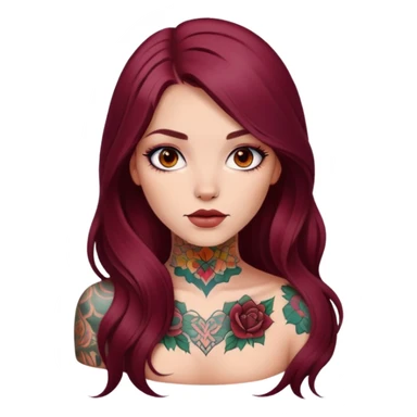 Beautiful tattooed long burgundy haired girl  sticker