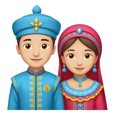 Crimean Tatar boy and girl in colorful national costumes, standing together sticker