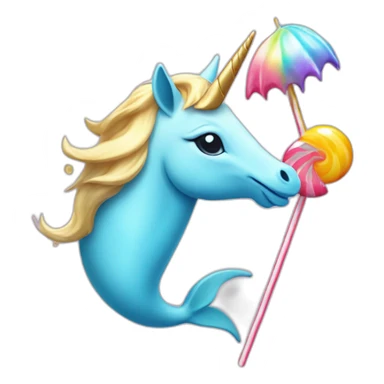 Unicorn with a lollypop and a dolphin hat sticker