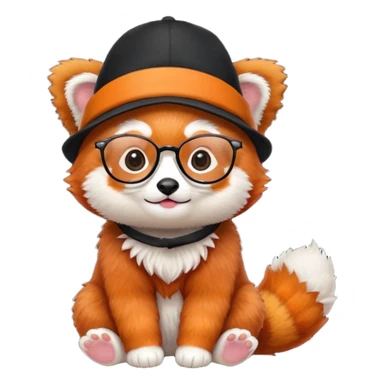 baby Red panda wearing black hat and glasses sticker