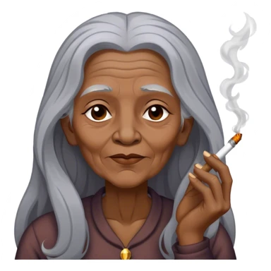 Old woman with very long gray hair smoking a joint sticker