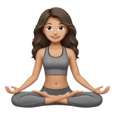 a brunette girl doing yoga, she is wearing a grey fit and she has dark long, wavy and loose hair.  sticker