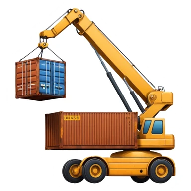 Container being lifted by a large machine, import. sticker