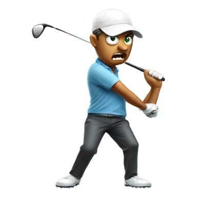 Angry golfer breaking a golf club sticker