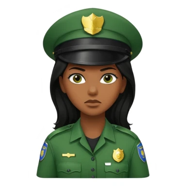 Female POLICE IN green, long black hair, brown skin sticker