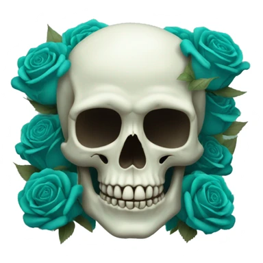 Skull with several teal roses on top of head sticker