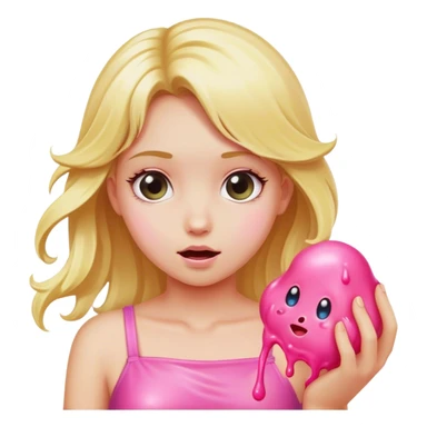 Blonde girl playing with pink slime sticker