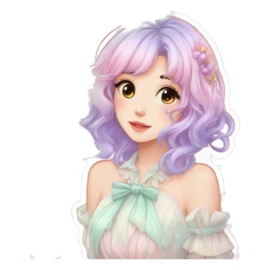 gorgeous pretty attractive anime lady beautiful pastel-gradient hair with a gorgeous dress fairycore cottagecore pastelcore detailed high quality trending VOGUE aesthetic sticker sticker