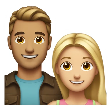 Woman and man smiling, woman has straight Brown hair in a ponytail, slightly sunkissed skin, man has blonde long hair which are in a ponytail, slightly sunkissed skin sticker