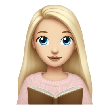 Pretty blue eyed white girl with light pink sweater reading cozy sticker