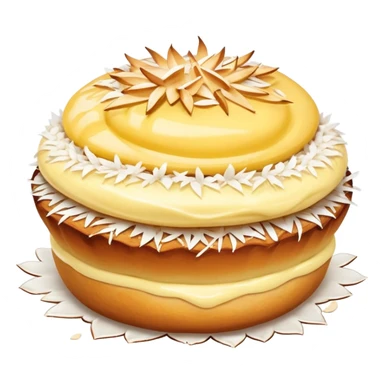 scandinavian skolebrød bun with vanilla custard in the middle and coconut flakes om the side sticker