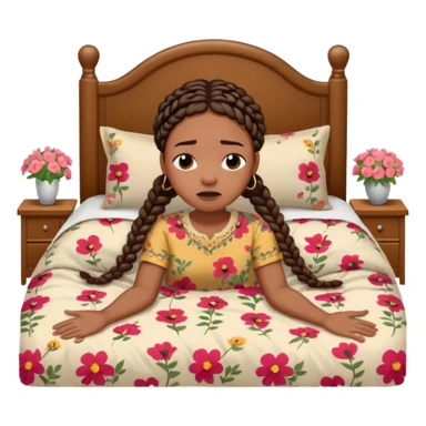 Black woman with braids in a big king size bed by herself crying sticker
