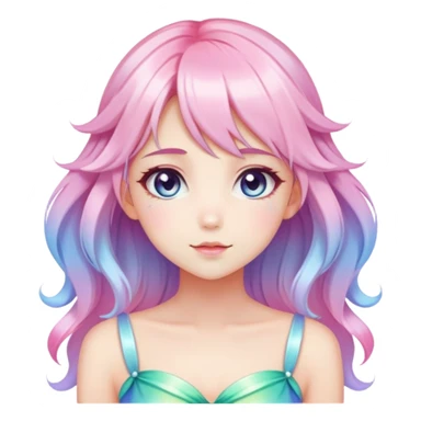 Gorgeous Beautiful Blushing Petite Colorful-Shiny-Pastel-Fairy-Soarkle-Anime-Lady with beautiful gradient pastel hair aesthetic sticker