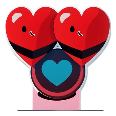 Two red heart shapes with 1982 enbedded sticker