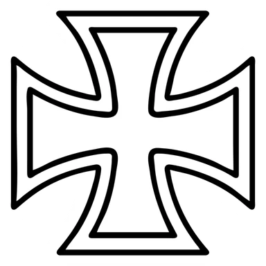 Iron Cross German army emblem, bold symmetrical cross with flared arms, black with white outline, iconic military insignia, centered, no text sticker