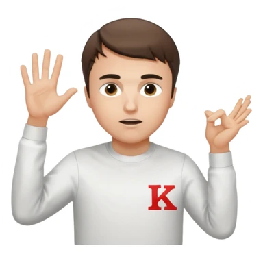 Charlie Kirk with a Charlie Chaplin mustache with a white freedom shirt while throwing up the letters c and k sticker